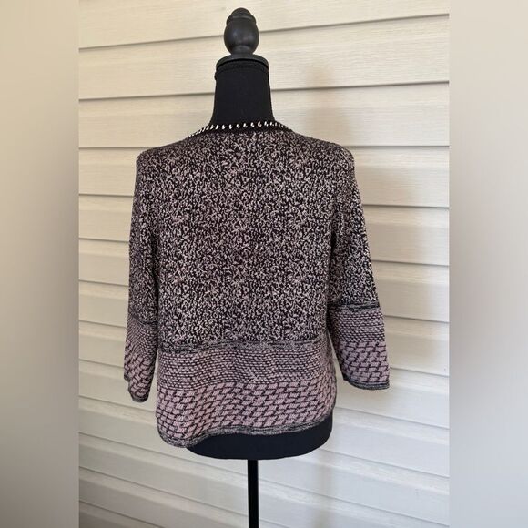 CHICO’S Black & Gold Metallic Sequin Shawnee open Cardigan Sweater Sz 0 EUC - Picture 6 of 14